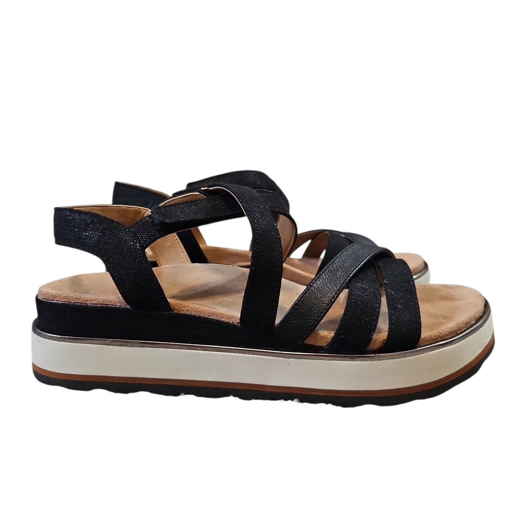 Vionic Kellyn Black Strappy Leather Platform Sandals 9 - Picture 2 of 13
